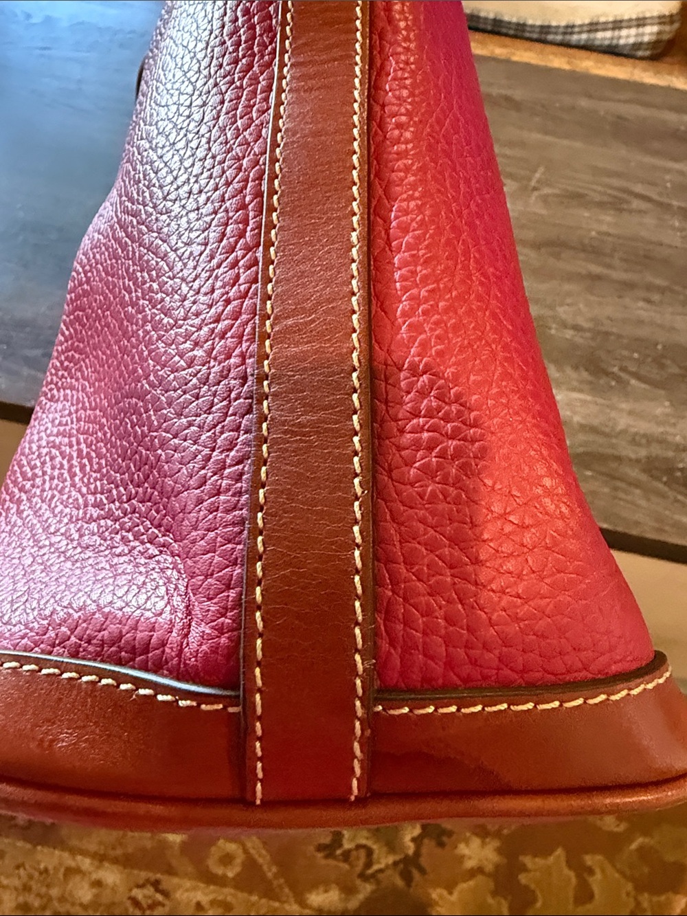 Dooney & Bourke Large Pebble Grain Tote Fuchsia Pink Brown Leather Shoulder Bag - Picture 10 of 10